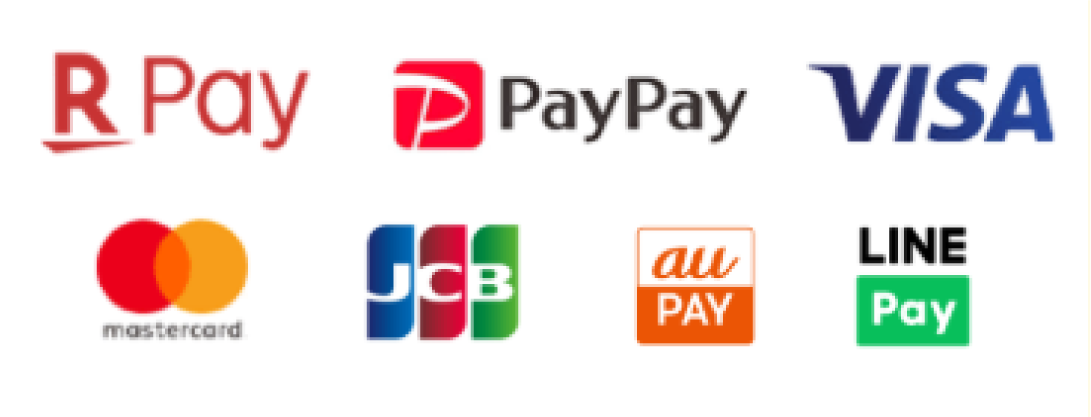 R Pay / PayPay / VISA / Mastercard / JCB / au PAY / LINE Pay